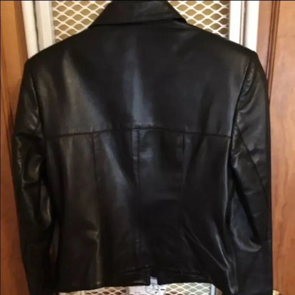 Isabel Black Real Leather Crystal Zipper Jacket XS
